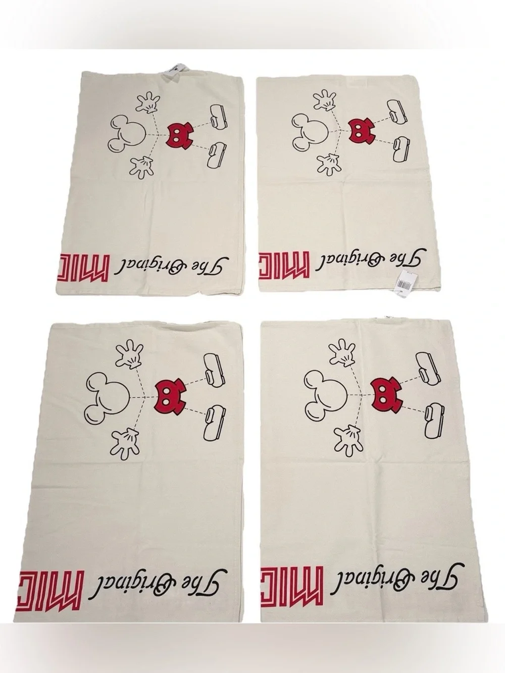 Set of 4 Disney Parks Mickey Mouse Kitchen Dish Towels White Red Cotton NWT